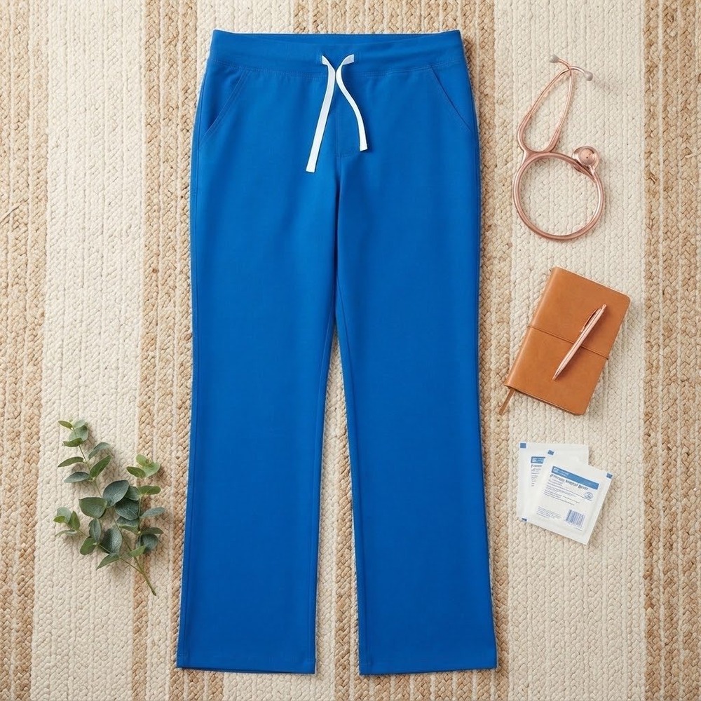 FIGS Technical Collection Blue Scrub Pants Womens Large Tall L/T Drawstring